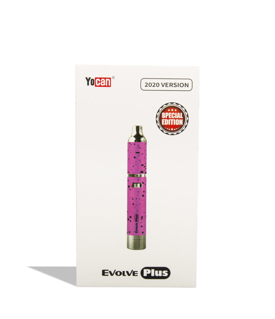 Pink Black Spatter packaging Wulf Mods Evolve Plus Concentrate Vaporizer on white background