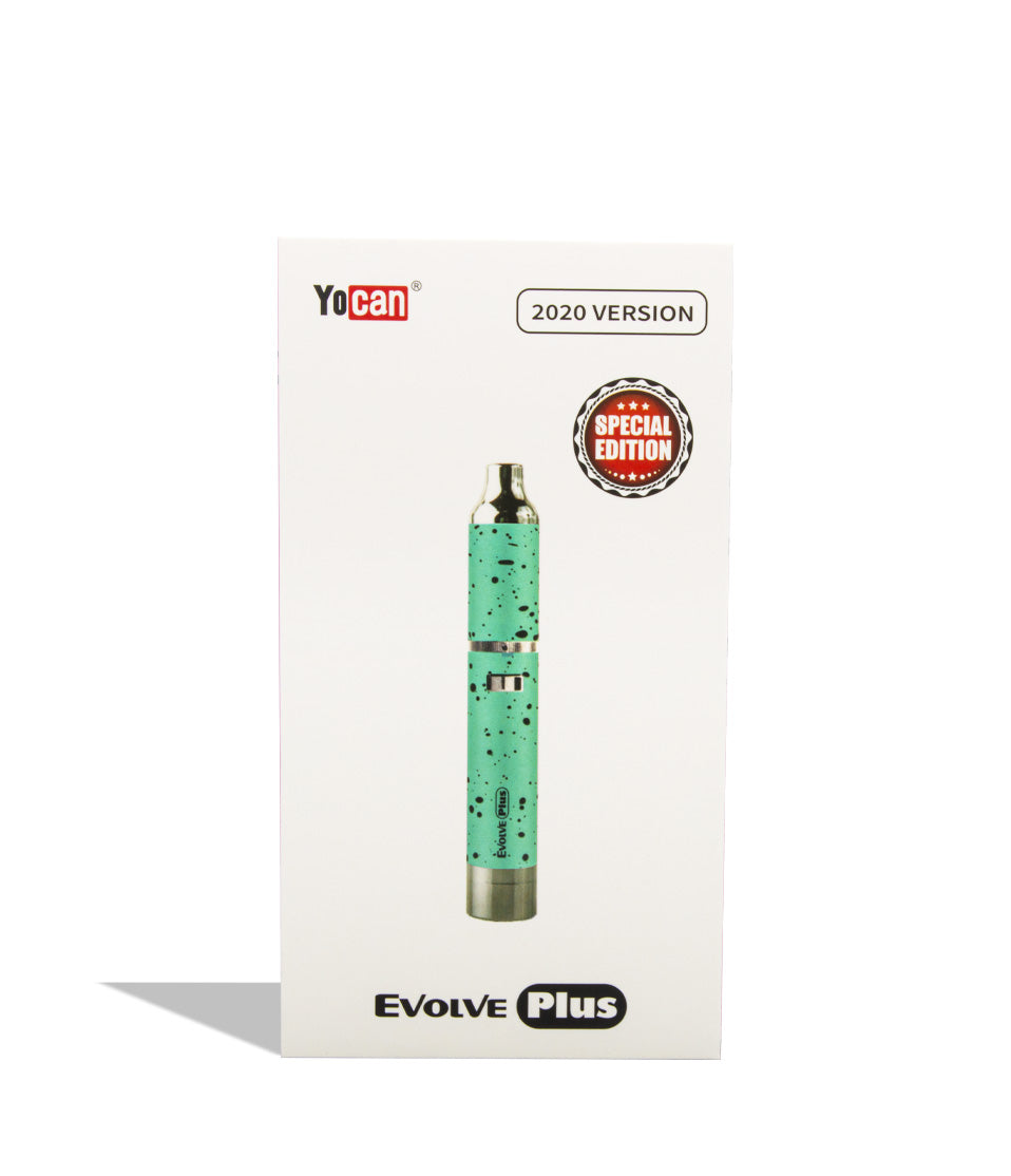 Teal Black Spatter packaging Wulf Mods Evolve Plus Concentrate Vaporizer on white background