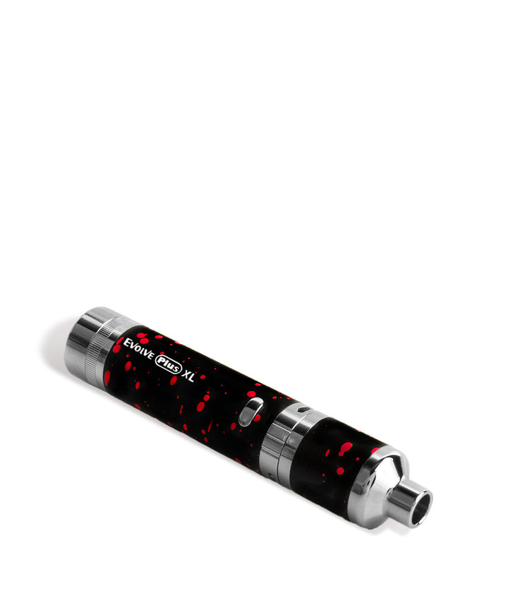 Black Red Spatter laying down Wulf Mods Evolve Plus XL Concentrate Vaporizer on white background