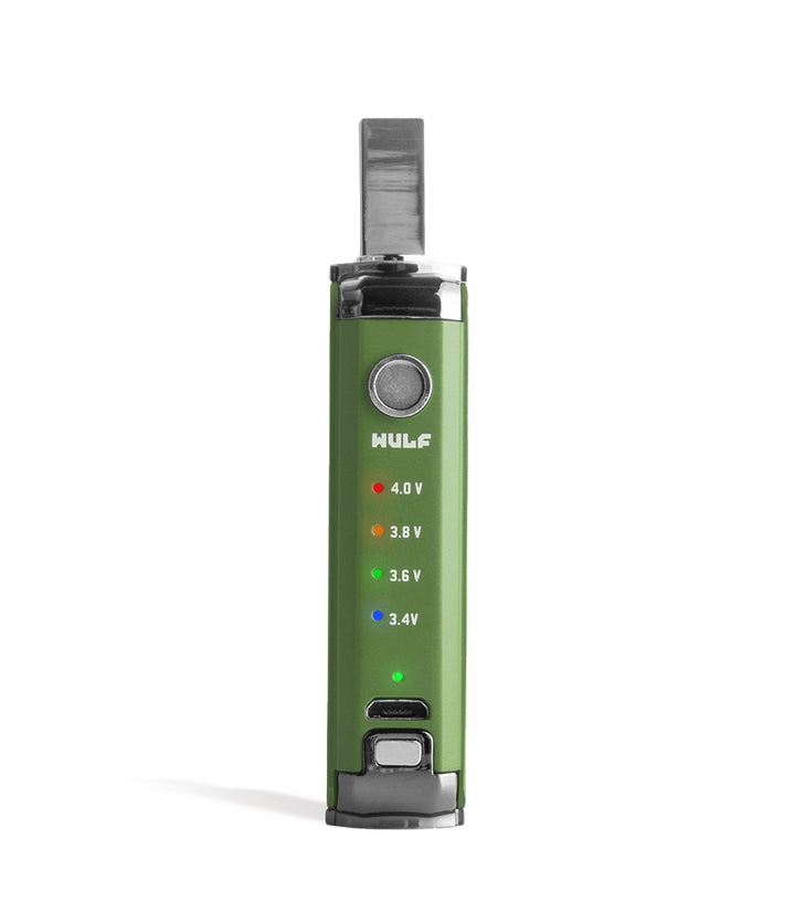 Green face view Wulf Mods Duo 2 in 1 Cartridge Vaporizer on white background