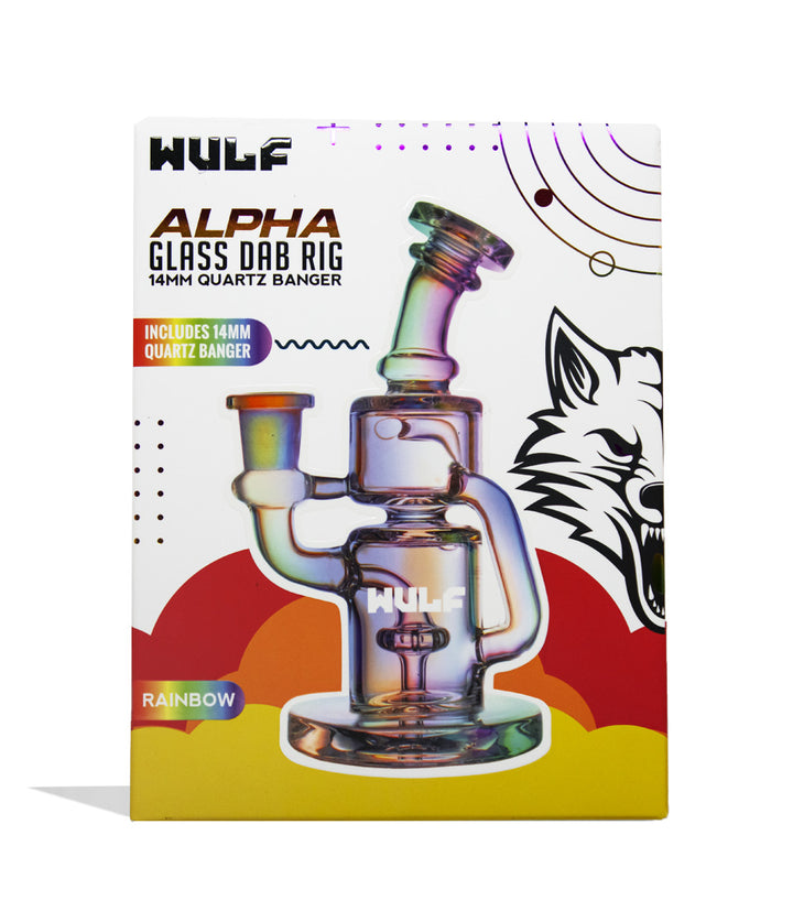 Full Color Wulf Mods Alpha 14mm Dab Rig with Quartz Banger Packaging Front View on White Background