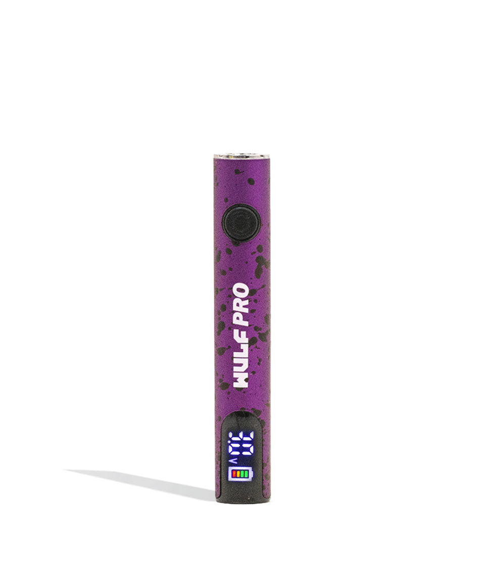 Purple Black Spatter Wulf Mods Pro 510 Voltage Battery on white background