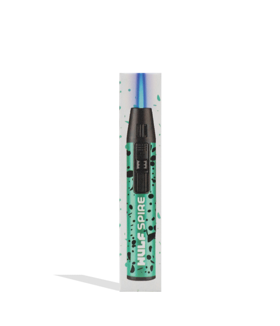 Wulf Mods Spire Pen Torch teal black spatter packaging on white background